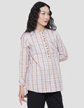 Triset Plaid Motif Blouse Wanita
