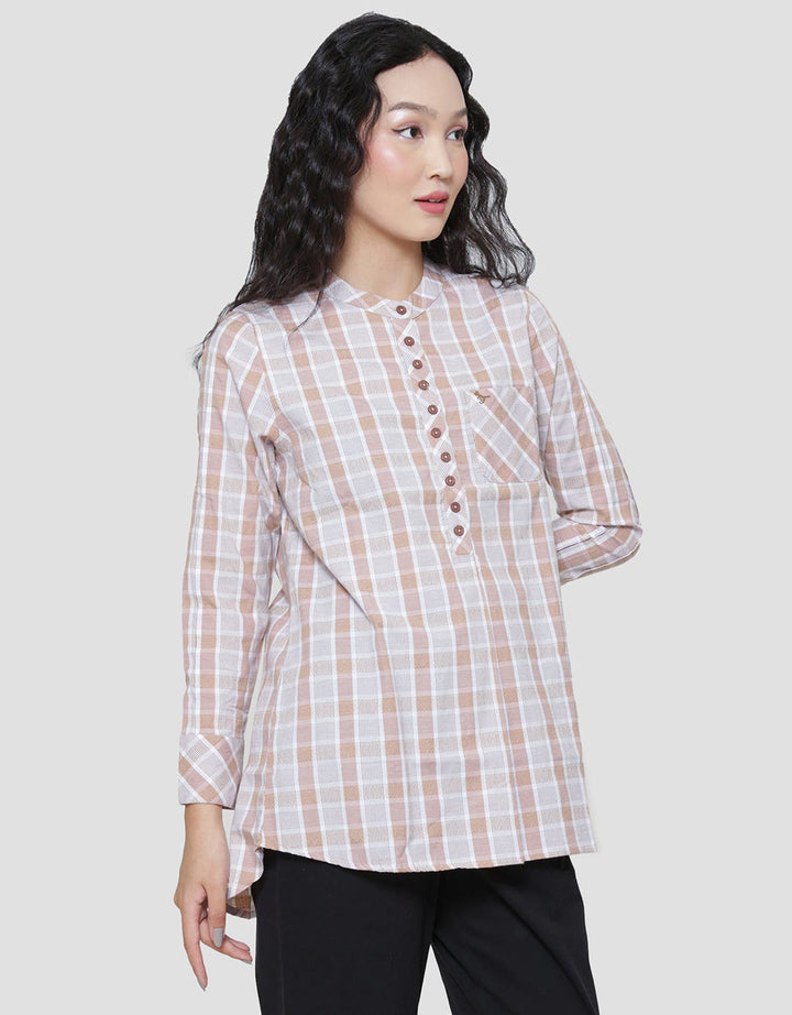 Triset Plaid Motif Blouse Wanita
