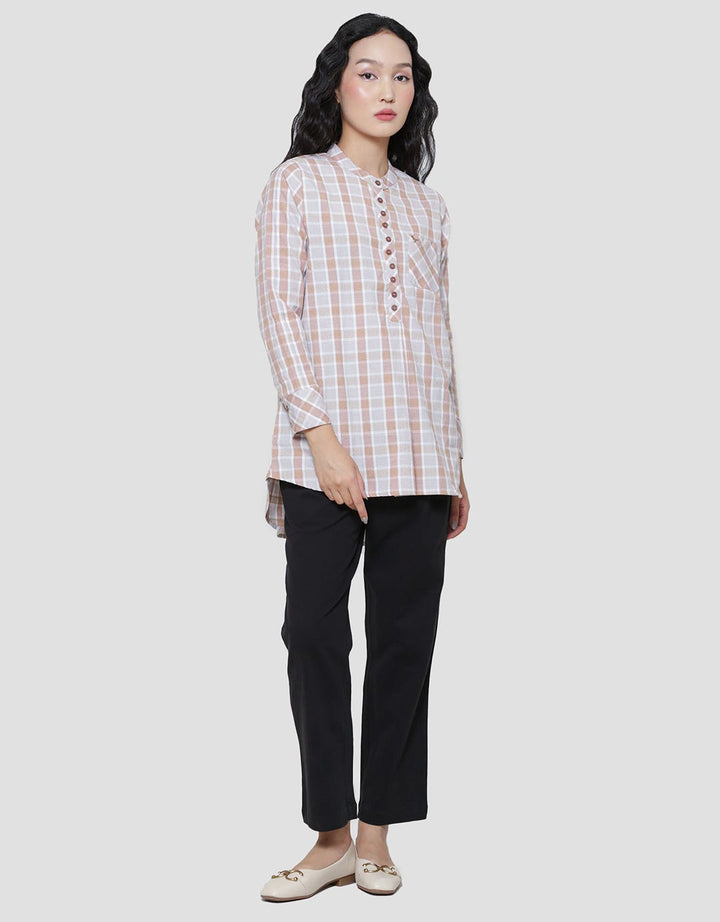 Triset Plaid Motif Blouse Wanita