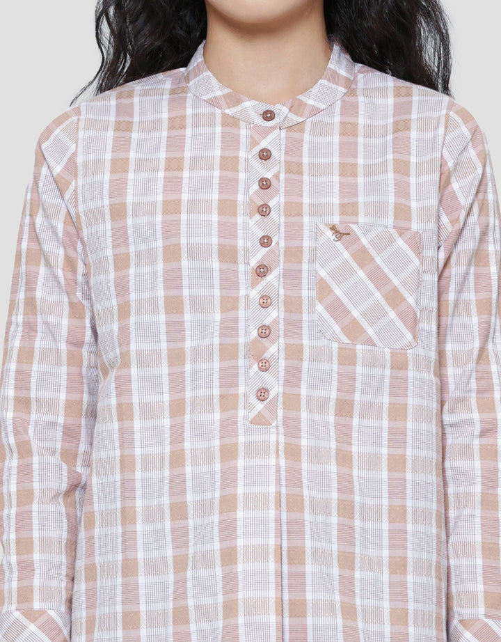 Triset Plaid Motif Blouse Wanita