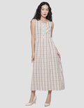 Triset Sleeveless Plaid Print Dress Wanita