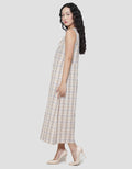 Triset Sleeveless Plaid Print Dress Wanita