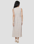 Triset Sleeveless Plaid Print Dress Wanita