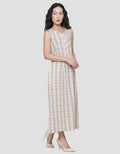 Triset Sleeveless Plaid Print Dress Wanita