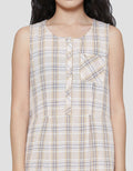 Triset Sleeveless Plaid Print Dress Wanita
