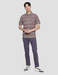 Watchout Casual Check Full Print Kemeja Lengan Pendek Pria