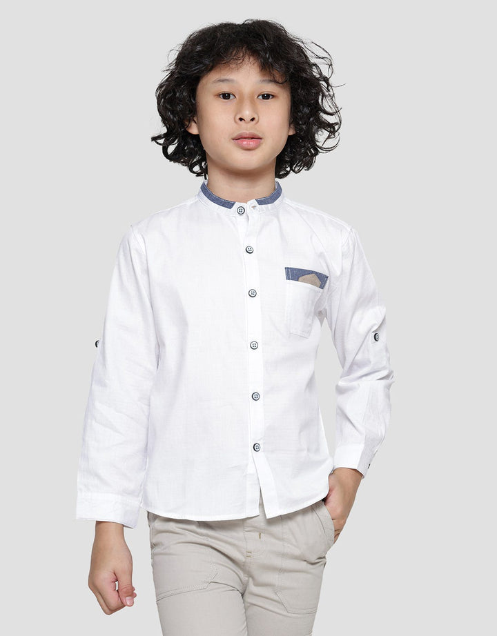 Little M Casual Solid Dobby Spider Kemeja Lengan Panjang Anak Laki-laki