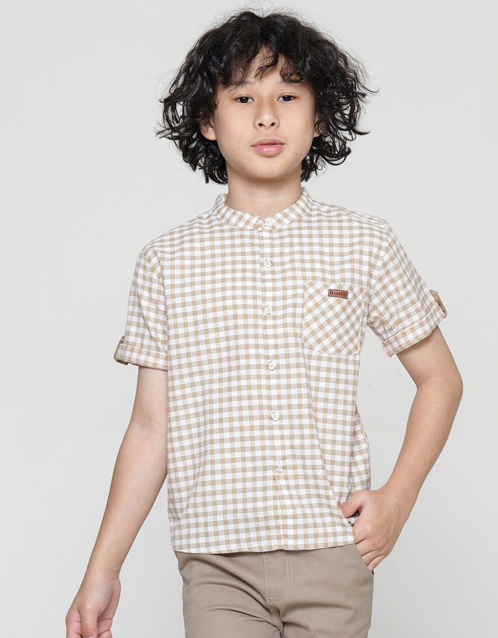 Little M Casual Checked Kemeja Koko Anak Laki-Laki