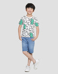 Little M Full Print Dino Outline Kaos Lengan Pendek Anak Laki-laki