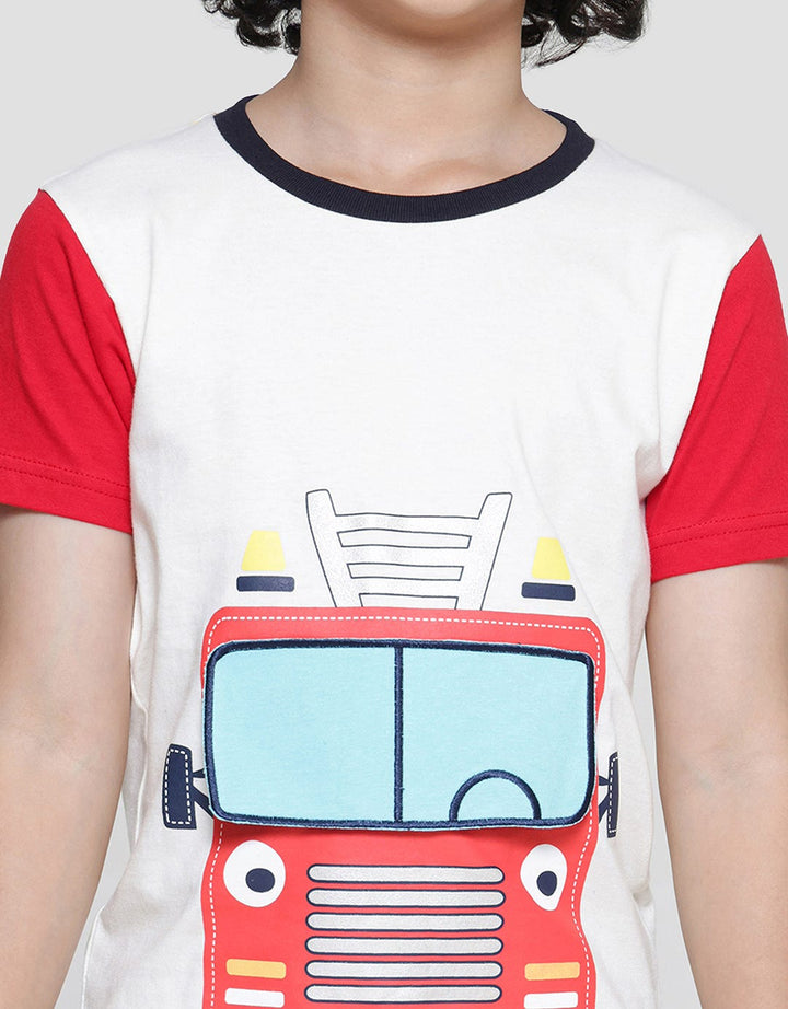 Little M Firetruck Boys Short Sleeve T-Shirt