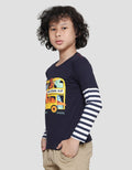 Little M Double Sleeve Dino Bus Long Sleeve T-Shirt for Boys