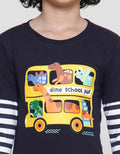 Little M Double Sleeve Dino Bus Long Sleeve T-Shirt for Boys