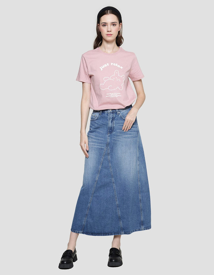 Nevada Washed Accent Denim Rok A Wanita