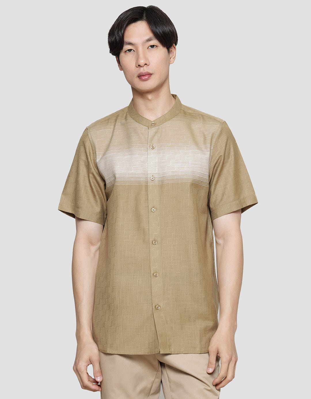 Cole Koko Lengan Pendek  Pria Yarndyed Dada Gradasi