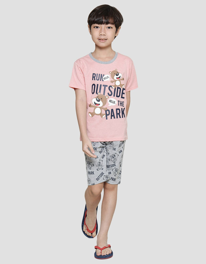Little M Bear Print Set Pakaian Anak Laki-laki