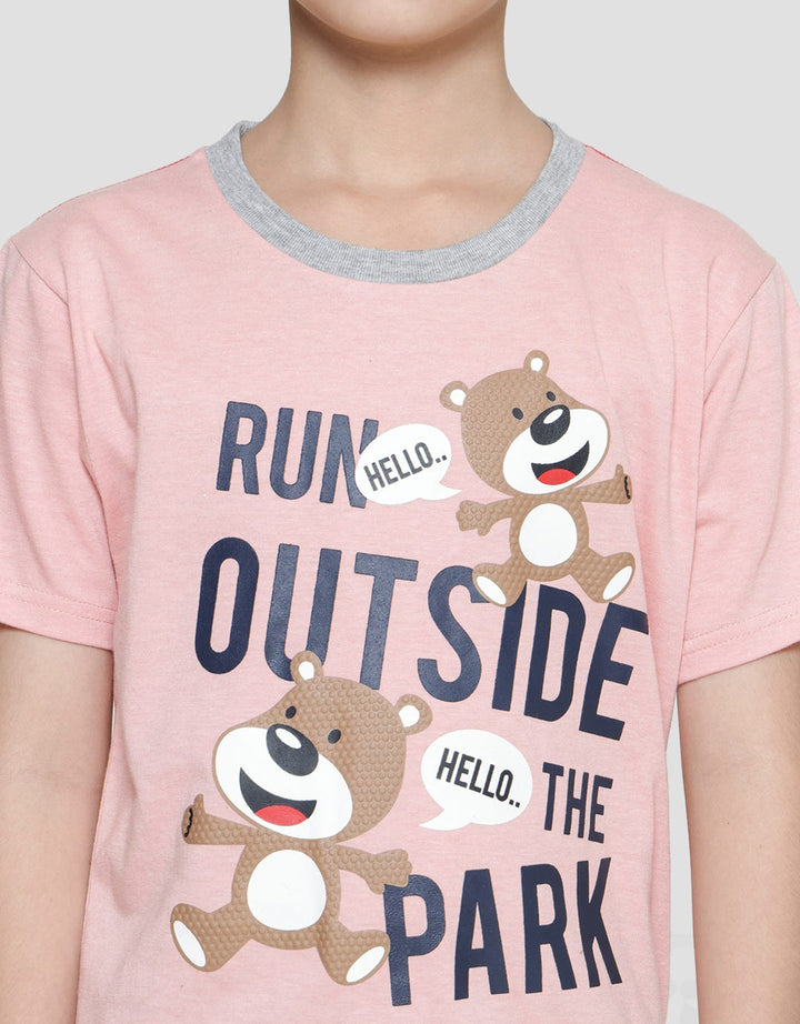 Little M Bear Print Set Pakaian Anak Laki-laki