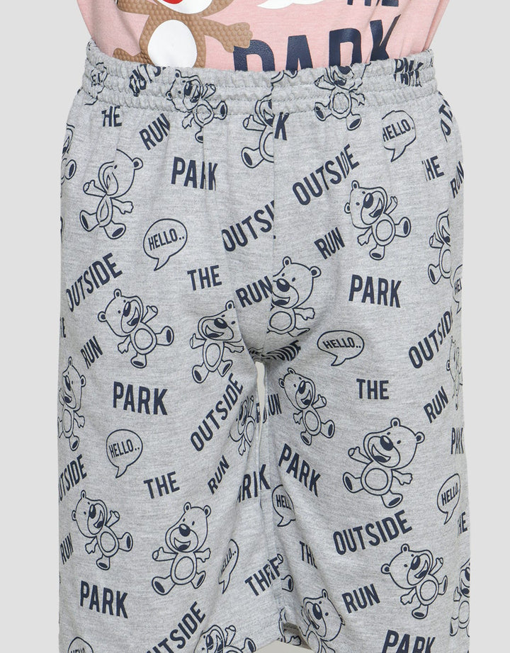 Little M Bear Print Set Pakaian Anak Laki-laki