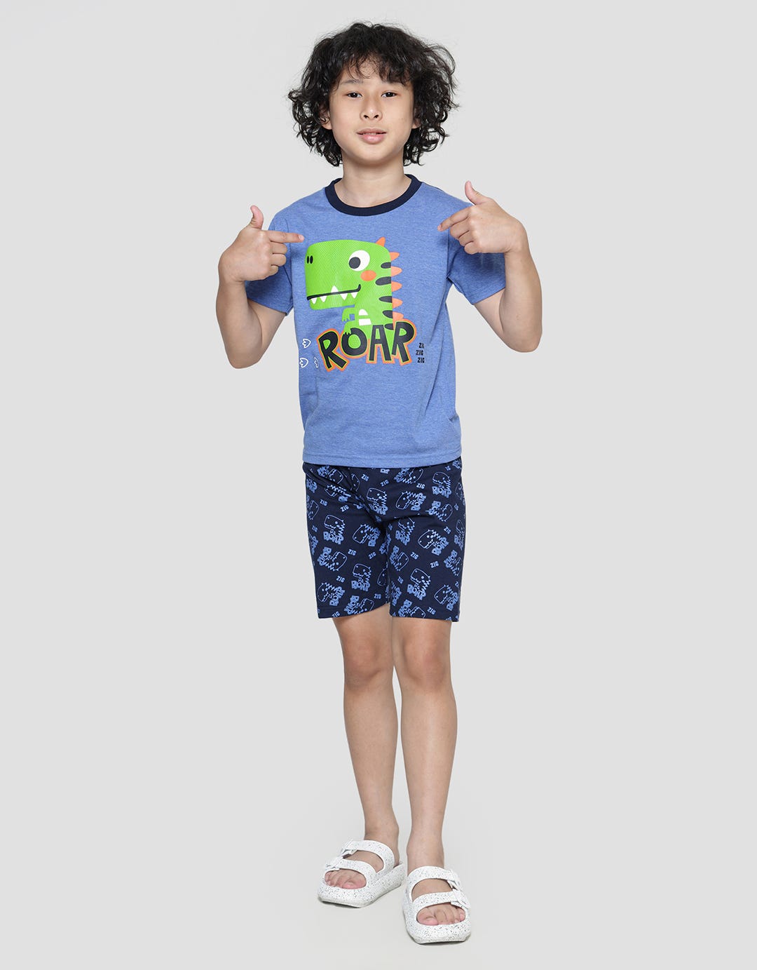 Little M Setelan Raglan Dino Camo Anak Laki-laki