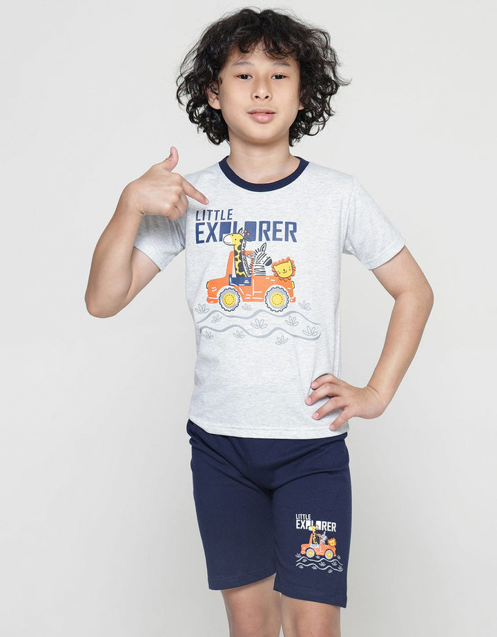 Little M Dino Cartoon Set Pakaian Anak Laki-laki