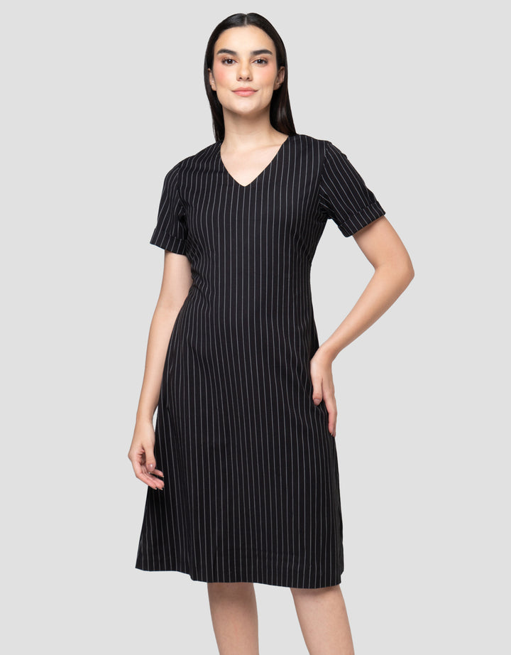 Cardinal Femme Print Stripes Dress Wanita