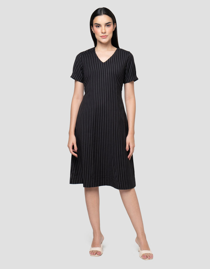 Cardinal Femme Print Stripes Dress Wanita