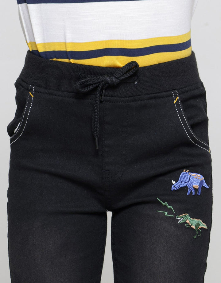 Little M Rib Dino Bordir Celana Pendek Denim Anak Laki-laki