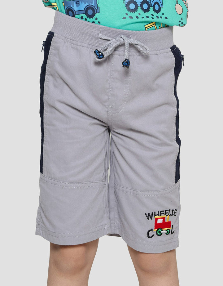 Little M Woven Rib Bordir Wheelie Cool Celana Pendek Anak Laki-laki
