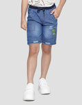 Little M Rib Dino Skate Boys Denim Shorts