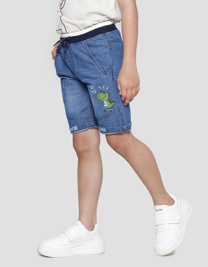 Little M Rib Dino Skate Boys Denim Shorts