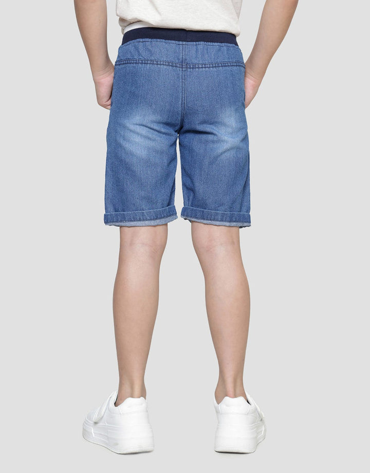 Little M Rib Dino Skate Boys Denim Shorts