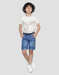 Little M Rib Dino Skate Boys Denim Shorts