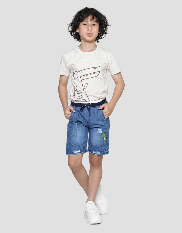 Little M Rib Dino Skate Boys Denim Shorts