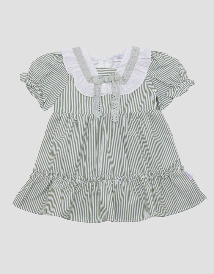 Pipiniko Salur Kerah Kotak Midi Dress Lengan Pendek Anak Perempuan