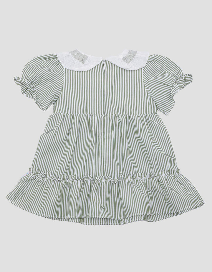Pipiniko Salur Kerah Kotak Midi Dress Lengan Pendek Anak Perempuan