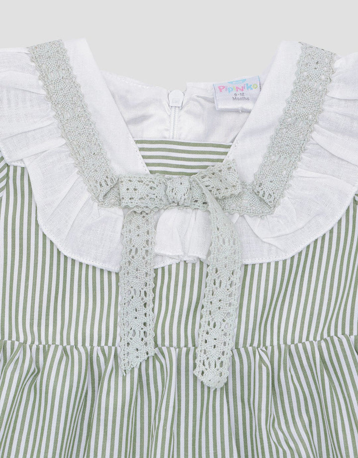 Pipiniko Salur Kerah Kotak Midi Dress Lengan Pendek Anak Perempuan