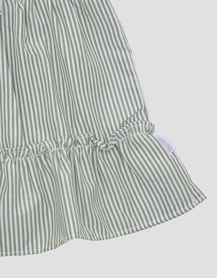 Pipiniko Salur Kerah Kotak Midi Dress Lengan Pendek Anak Perempuan