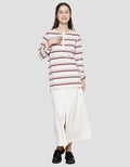 Connexion Women's Long Sleeve Henley T-Shirt Striped Pattern