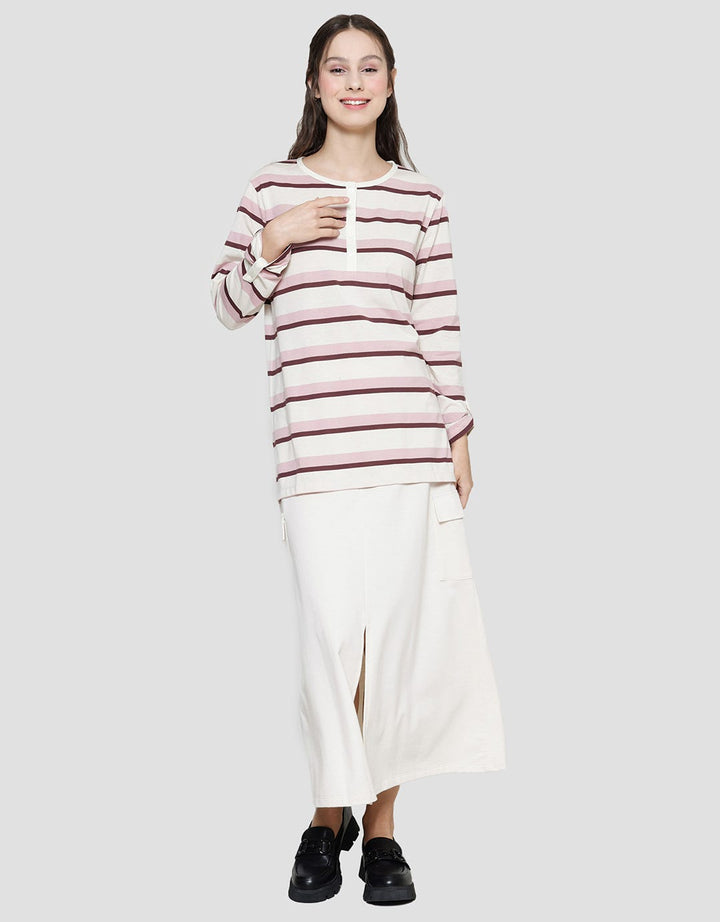 Connexion Women's Long Sleeve Henley T-Shirt Striped Pattern