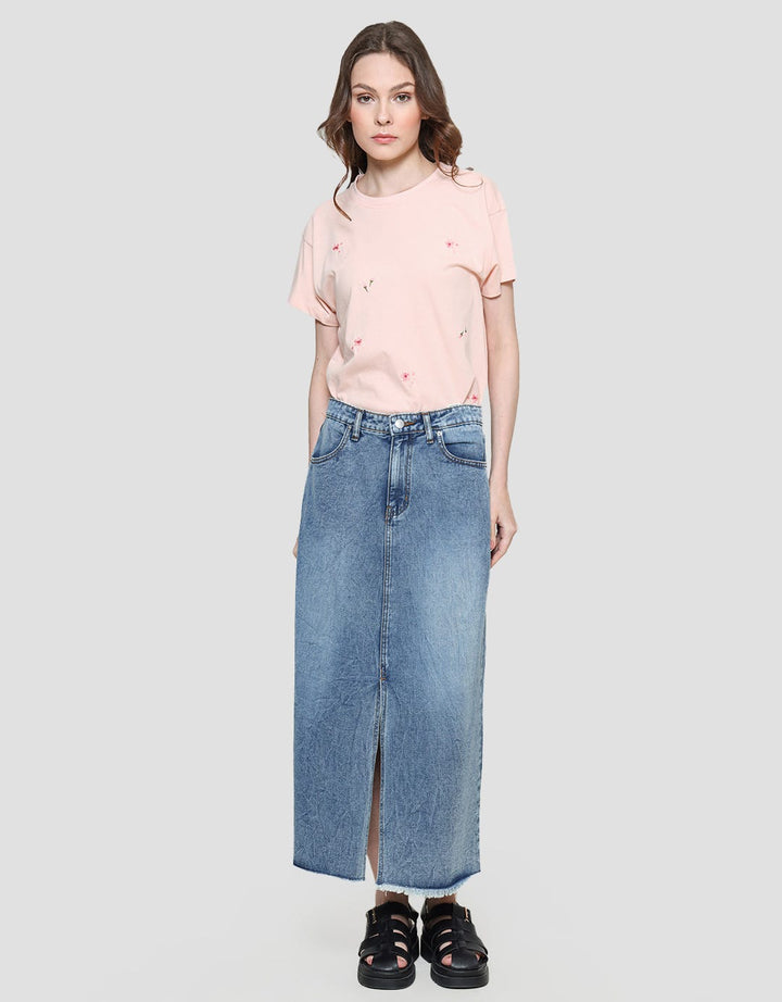 Connexion Midi Skirt 7/8 Denim Wanita