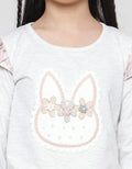 Little M Girls Long Sleeve T-shirt Floral Print Rabbit Application