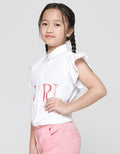 Little M Ruffle Kerah Bordir Girl Kemeja Lengan Pendek Anak Perempuan