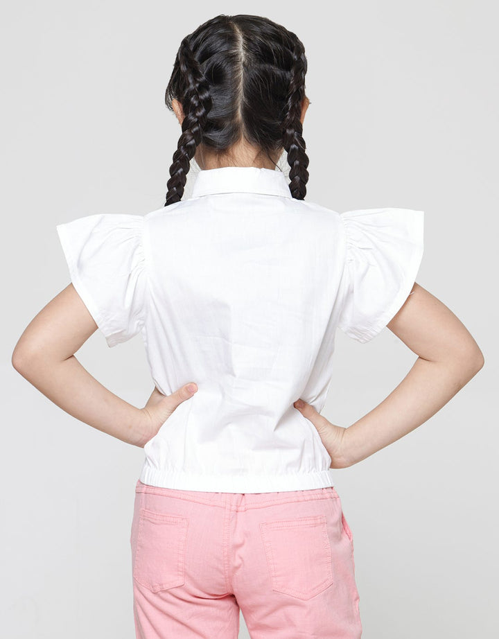 Little M Ruffle Kerah Bordir Girl Kemeja Lengan Pendek Anak Perempuan