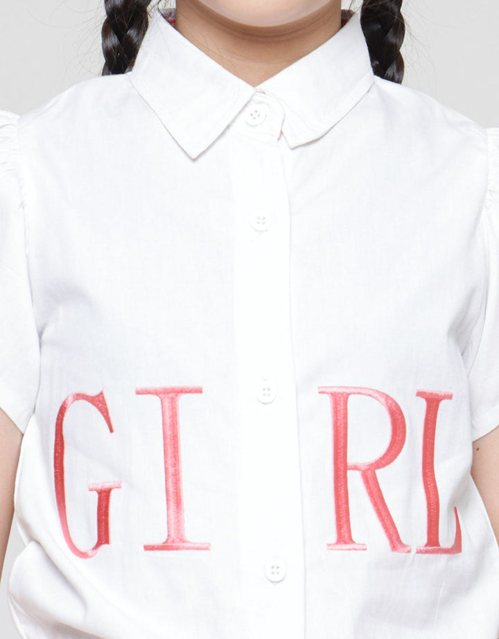 Little M Ruffle Kerah Bordir Girl Kemeja Lengan Pendek Anak Perempuan