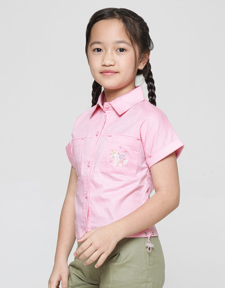 Little M Kemeja Lengan Pendek Bordir Unicorn Aruni Anak Perempuan