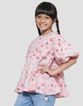 Little M Balon Sleeves Tumpuk Kemeja Anak Perempuan