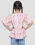 Little M Balon Sleeves Tumpuk Kemeja Anak Perempuan