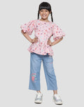 Little M Balon Sleeves Tumpuk Kemeja Anak Perempuan