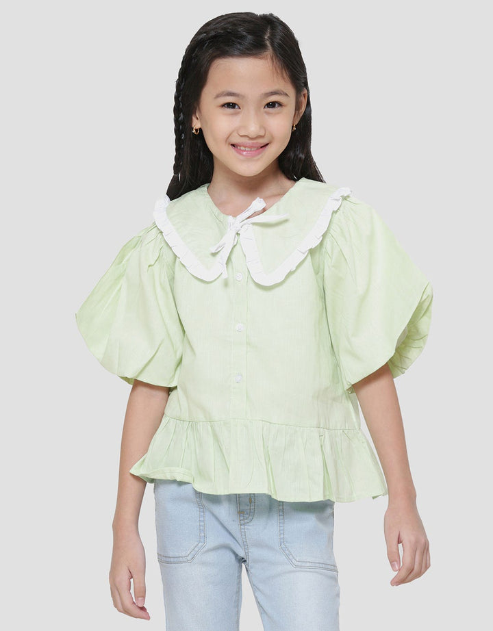 Little M Kerah Kombinasi Bawah Ruffle Kemeja Blouse Anak Perempuan