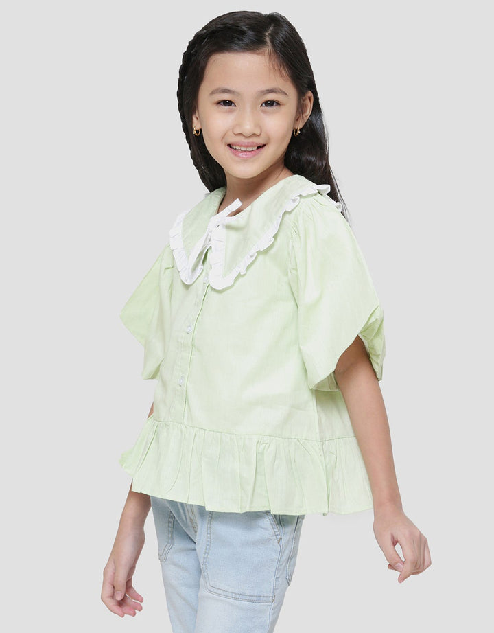 Little M Kerah Kombinasi Bawah Ruffle Kemeja Blouse Anak Perempuan