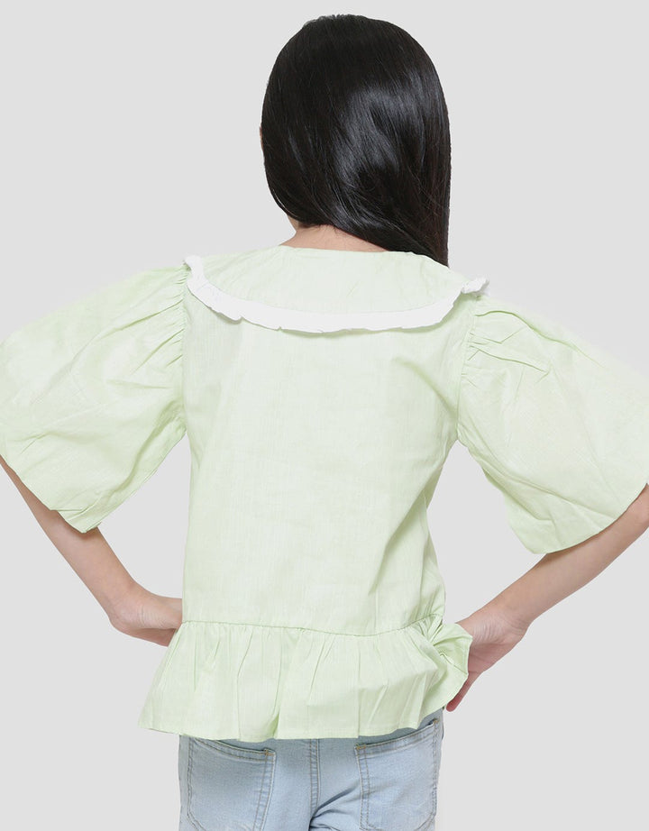 Little M Kerah Kombinasi Bawah Ruffle Kemeja Blouse Anak Perempuan